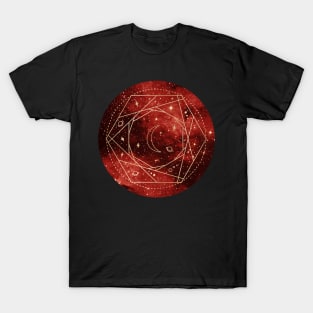 Red Galaxy Astrology Geometric Design T-Shirt